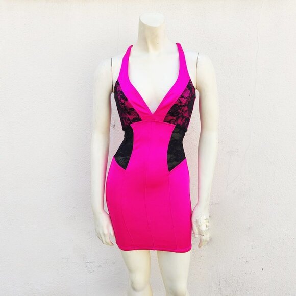 Mark Wong Nark Y2K Hot Pink Lace Trim Bodycon - Picture 1 of 8
